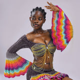 Matt Black 'Damilola' beaded crochet set (Top and Skort only)