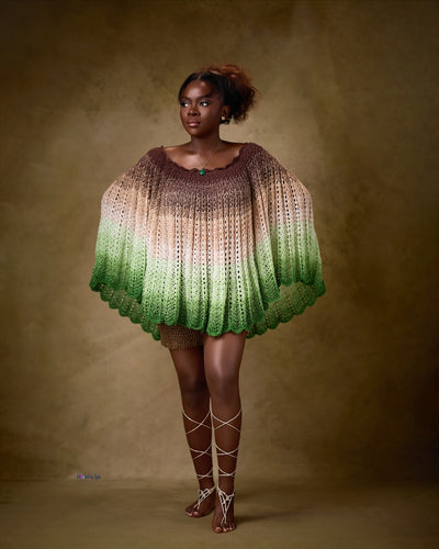 Breathe: A Free dress + Nude shorts + Golden Footpiece (earth tone gradient)