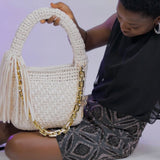 ‘Lade’ tote crochet bag in Off-white (Medium)