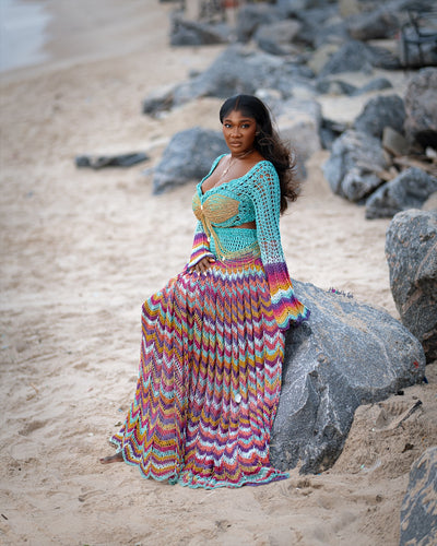 MAXI Aqua 'Damilola' beaded crochet set  (Top and Skort only)