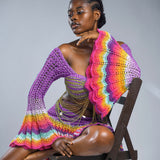 Indigo dreams: 'Damilola' beaded crochet set (Top and Skort only)