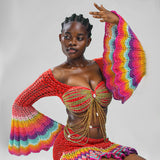 Scarlet Red 'Damilola' beaded crochet set (Top and Skort only)