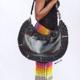 ‘Chidi’ Travel bag in Black leather and Rainbow Streak