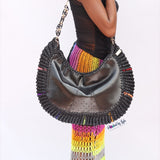 ‘Chidi’ Travel bag in Black leather and Rainbow Streak