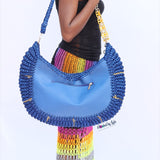 ‘Chidi’ Travel bag in Jean blue leather and Golden streaks