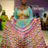 MAXI Peacock 'Damilola' beaded crochet set  (Top and Skort only) (Copy)