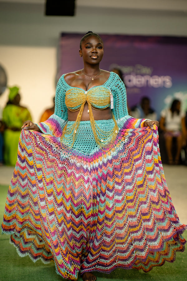 MAXI Peacock 'Damilola' beaded crochet set  (Top and Skort only) (Copy)