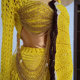 'Damilola' beaded crochet set in Sunshine Yellow (Top and Skort only)