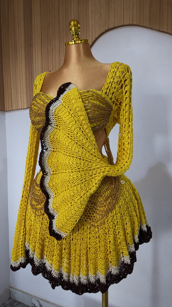 'Damilola' beaded crochet set in Sunshine Yellow (Top and Skort only)