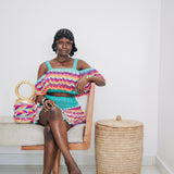 Aqua ‘Damilola’ coldshoulder combo set (Comes with a Mini vine bag)