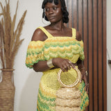 Neon Yellow ‘Damilola’ coldshoulder combo set (Comes with a Mini vine bag)
