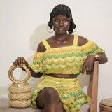 Neon Yellow ‘Damilola’ coldshoulder combo set (Comes with a Mini vine bag)