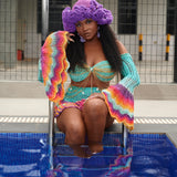 Complete 'Damilola' beaded crochet set  (Top, Skort, Ruffled hat)