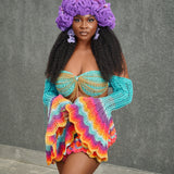 Complete 'Damilola' beaded crochet set  (Top, Skort, Ruffled hat)