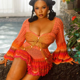Peachy Sunset 'Damilola' beaded crochet set  (Top and Skort only)