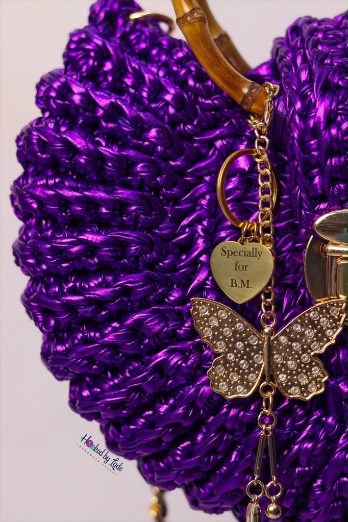 Customized name charm on hot pink crochet bag - Specially for S.E.
