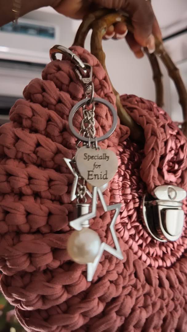 Customized name charm on purple metallic crochet bag - Specially for B.M.