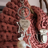 Customized name charm on purple metallic crochet bag - Specially for B.M.