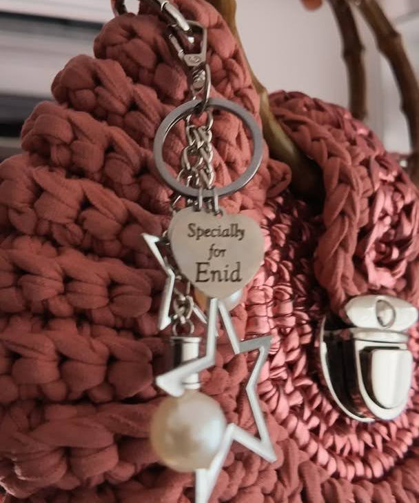 Customized name charm on purple metallic crochet bag - Specially for B.M.