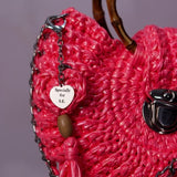 Customized name charm on pink crochet bag - Specially for Enid