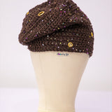Crochet fìlà headpiece - Chocolate (Embellished with golden eyelets)