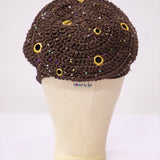 Crochet fìlà headpiece - Chocolate (Embellished with golden eyelets)