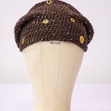 Crochet fìlà headpiece - Chocolate (Embellished with golden eyelets)