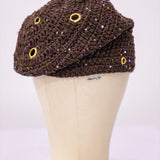 Crochet fìlà headpiece - Chocolate (Embellished with golden eyelets)