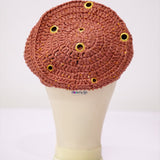 Crochet fìlà headpiece - Rust Orange (Embellished with golden eyelets)