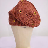 Crochet fìlà headpiece - Rust Orange (Embellished with golden eyelets)