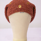 Crochet fìlà headpiece - Rust Orange (Embellished with golden eyelets)