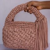 ‘Lade’ tote midi crochet bag in Peach leather