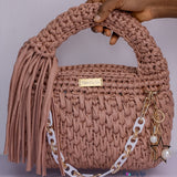 ‘Lade’ tote midi crochet bag in Peach leather