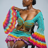 Aqua 'Damilola' beaded crochet set  (Top and Skort only)