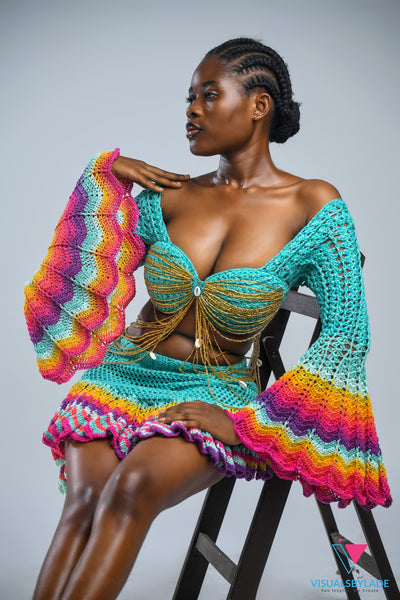 Aqua 'Damilola' beaded crochet set  (Top and Skort only)