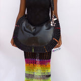 ‘Chidi’ Travel bag in Black leather and Rainbow Streak