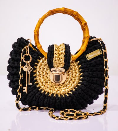 "Fola" black and gold bag (bamboo handle)