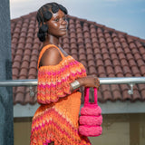 Orange ‘Damilola’ coldshoulder combo set (Comes with a Mini vine bag)