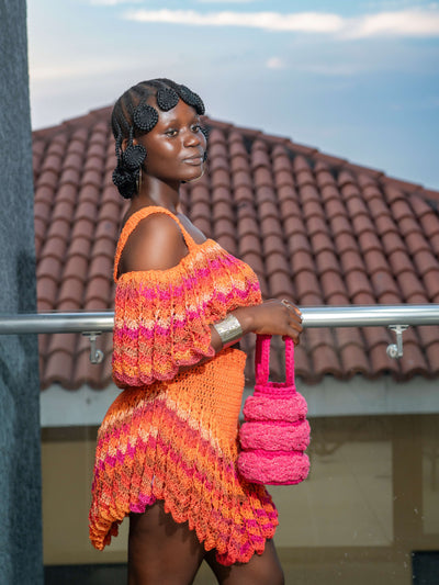 Orange ‘Damilola’ coldshoulder combo set (Comes with a Mini vine bag)