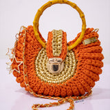 "Fola" orange and gold bag (bamboo handle)