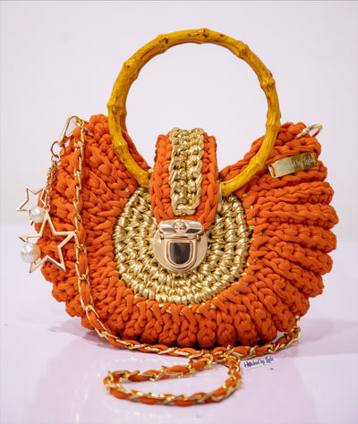 "Fola" orange and gold bag (bamboo handle)