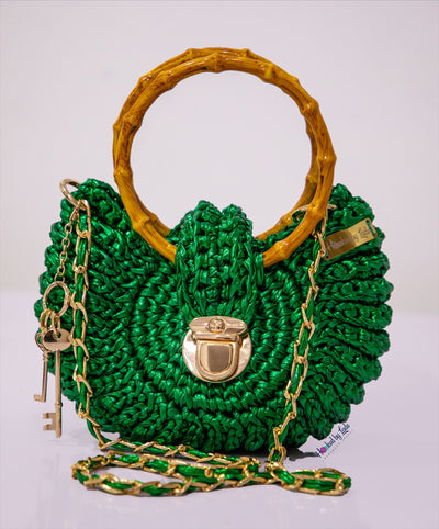 "Fola"metallic green bag (bamboo handle)