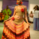 Rose infused 'Damilola' Maxi set with a crop top (Fall colors)