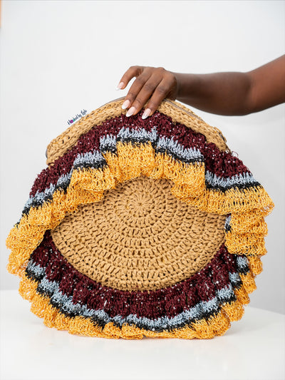 Abèbè Ruffle bloom (Raffia + Aso Oke themed colors) Large