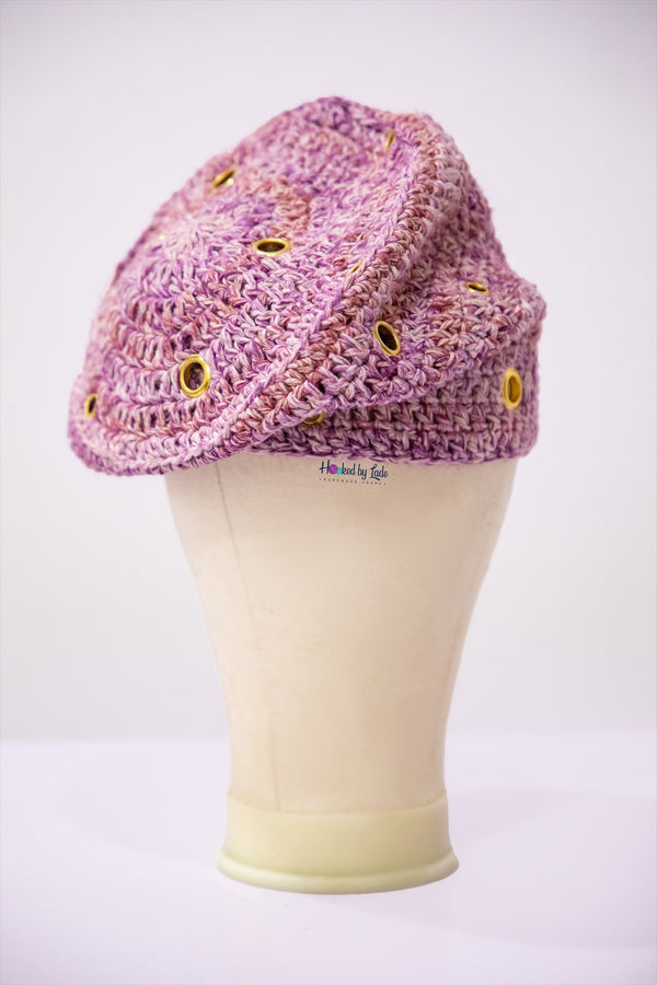 Crochet fìlà headpiece - Àdìre Wine (Embellished with golden eyelets)