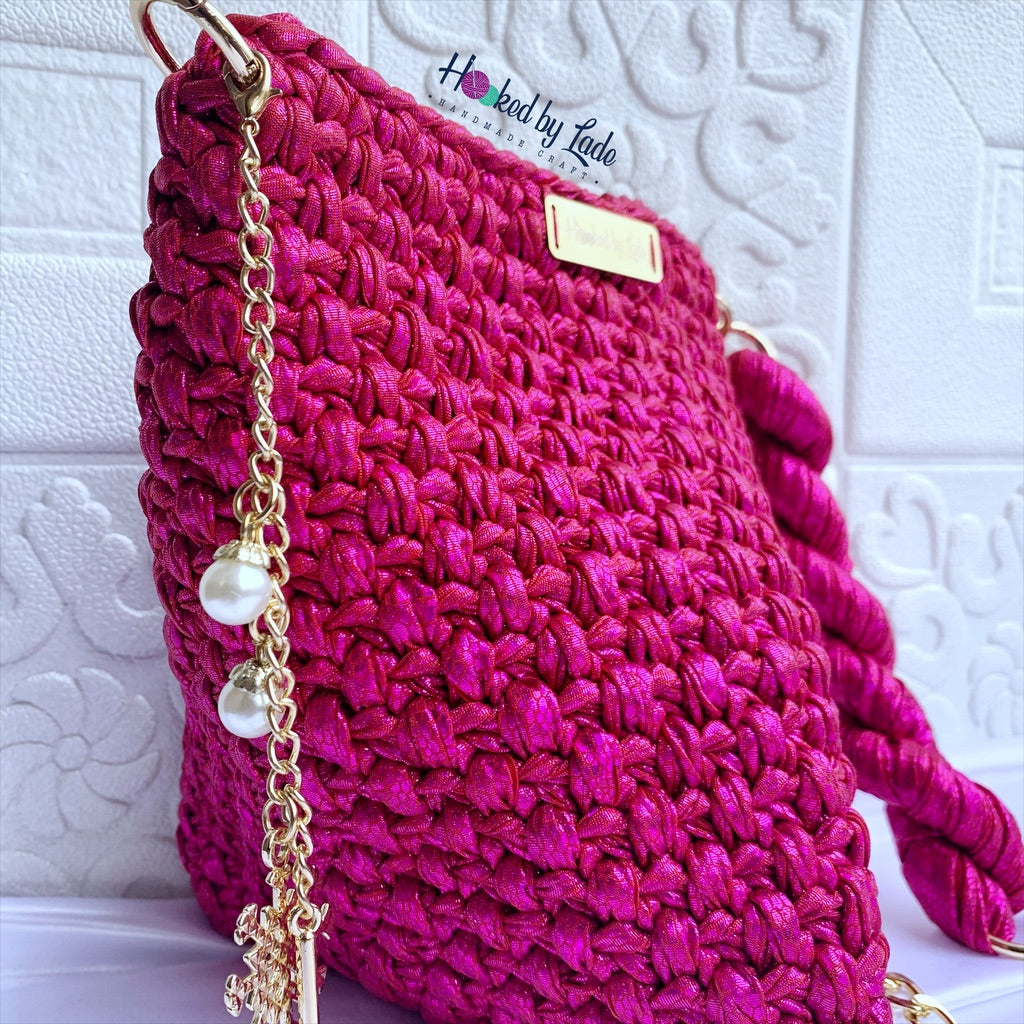 Pyramid Crochet Bag | Pink Crochet Bag | Hooked by Lade